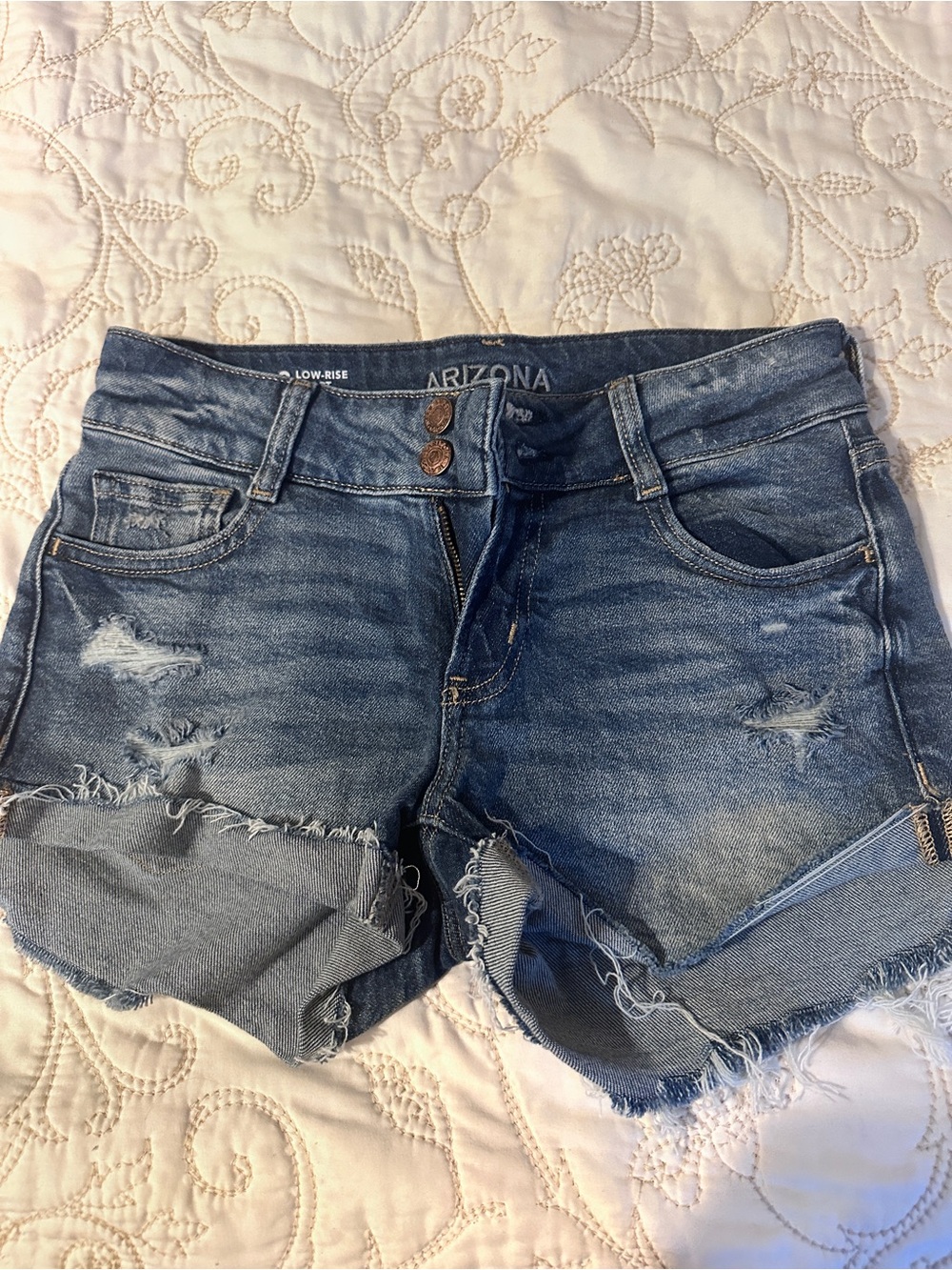 Arizona Jean Company Distressed Rolled-Hem Denim Shorts in Blue